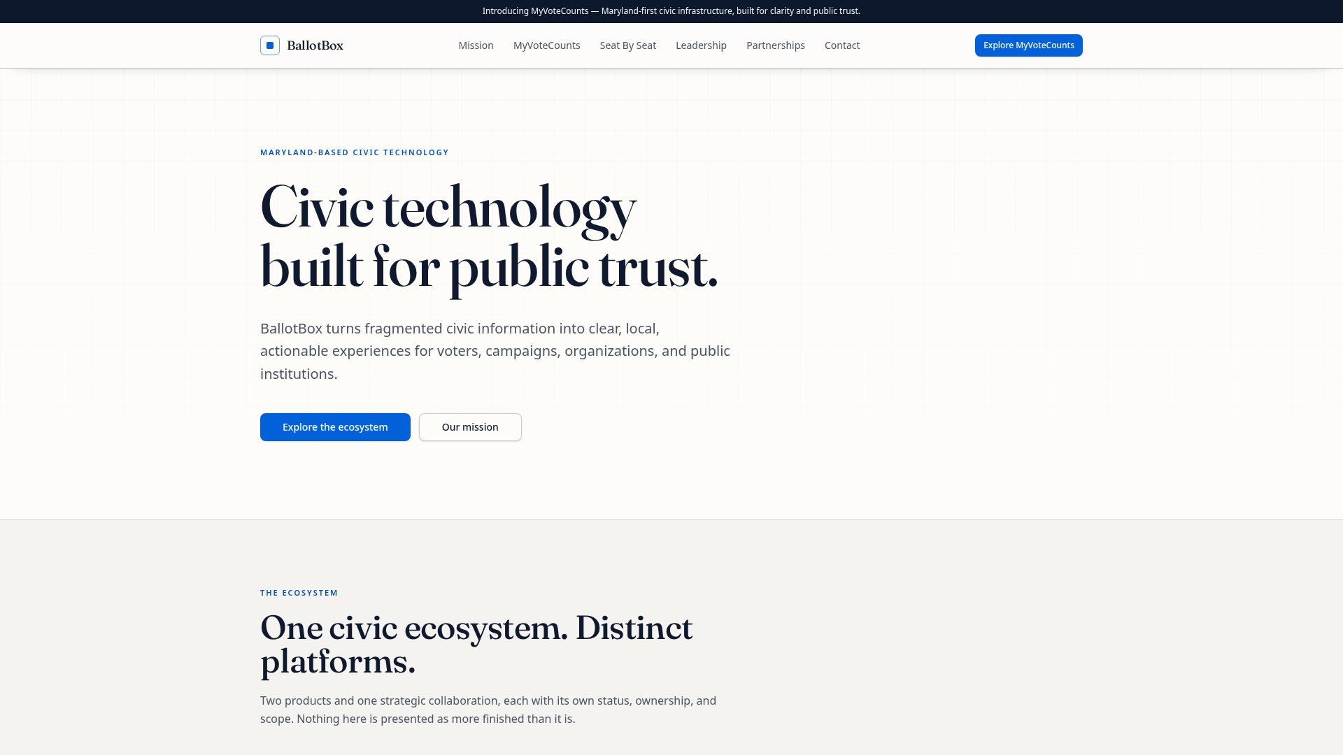 Corporate product ecosystem website showing mission and product positioning